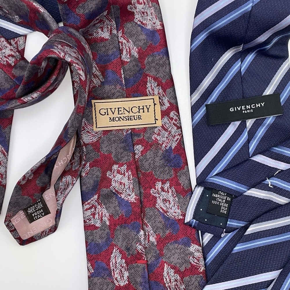 Givenchy Ties LOT OF 2‎ Blue Stripe Red Geometric All Over Print Silk Italy - Picture 2 of 7